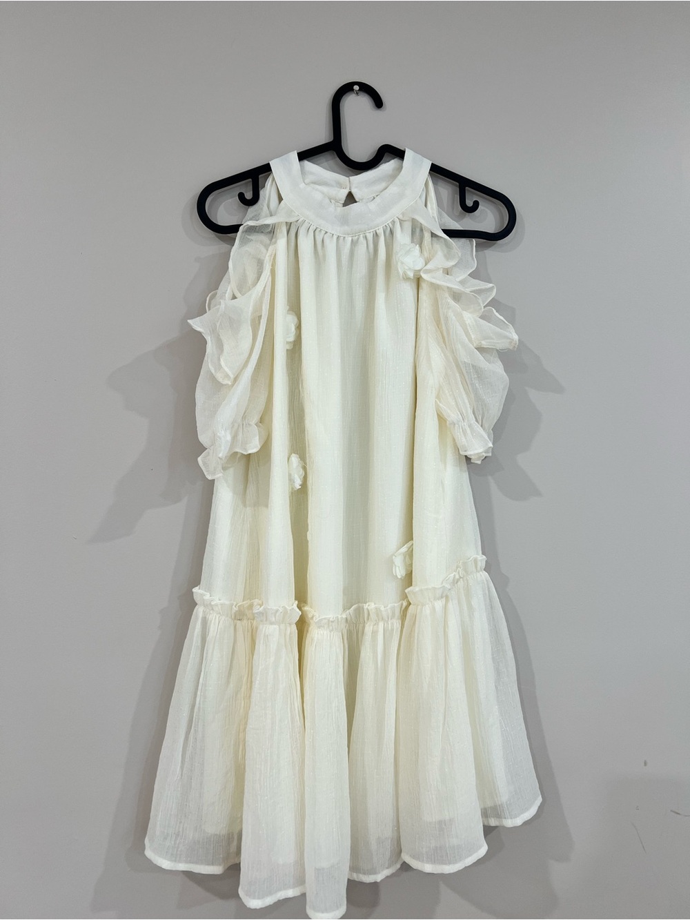 Cream Ruffle Sleeve Party Dress